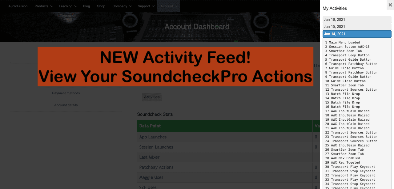 SoundcheckPro Activity Feed - SoundcheckPro Actions