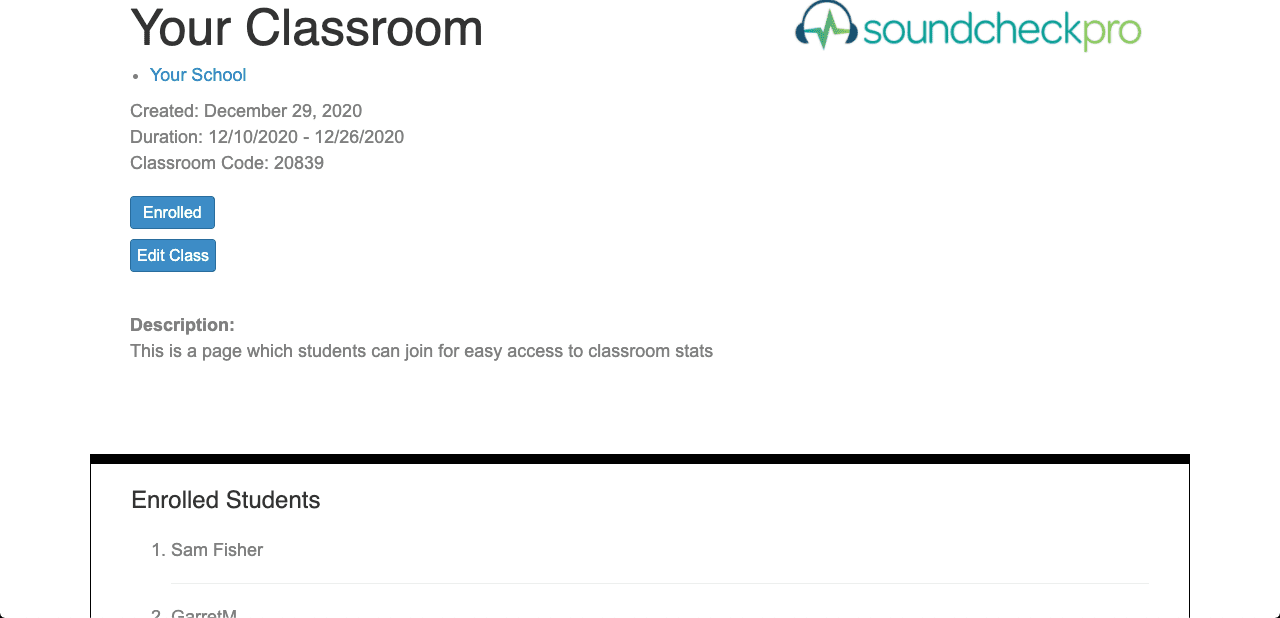SoundcheckPro_Education_Portal_Classroom_Page_Demo