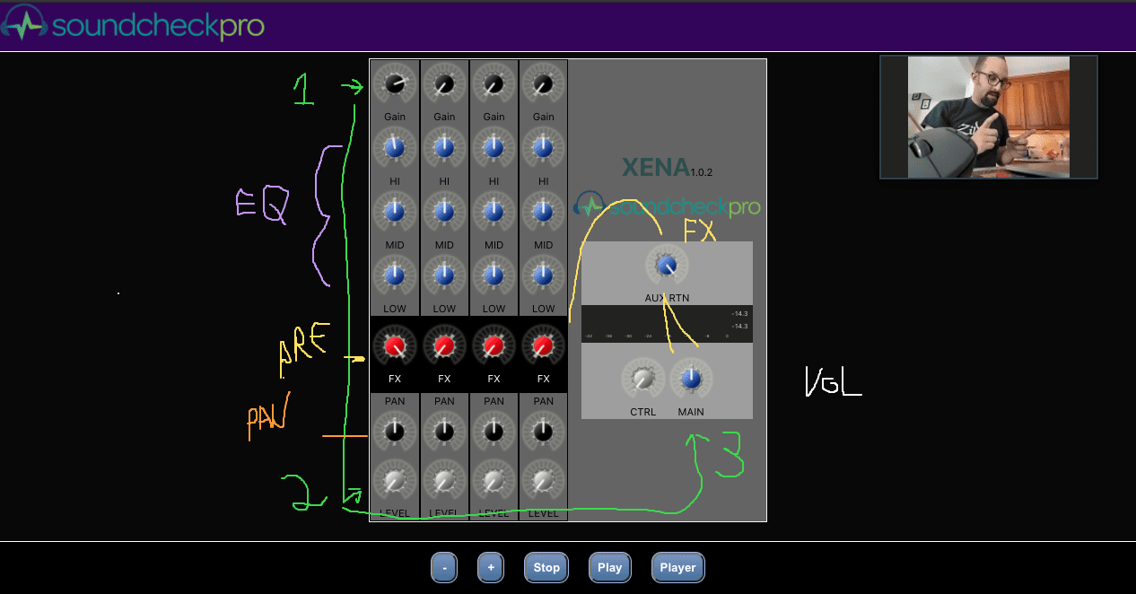 SoundcheckPro Web App Xena Signal Flow Virtual Mixer